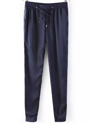 Romwe Draw Cord Waist Beam Port Navy Pant