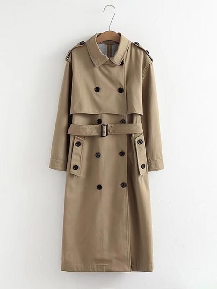 Romwe Longline Trench Coat With Belt