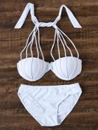 Romwe White Strappy Halter Bikini Set
