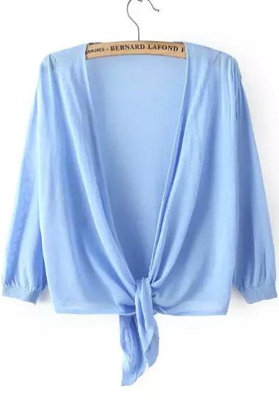 Romwe Long Sleeve Knit Blue Cardigan