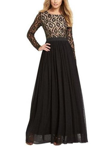 Romwe Long Sleeve Lace Top 2 In 1 Maxi Dress