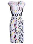 Romwe White V Neck Cap Sleeve Geometric Print Dress