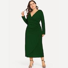Romwe Plus Surplice Front Button Decoration Dress