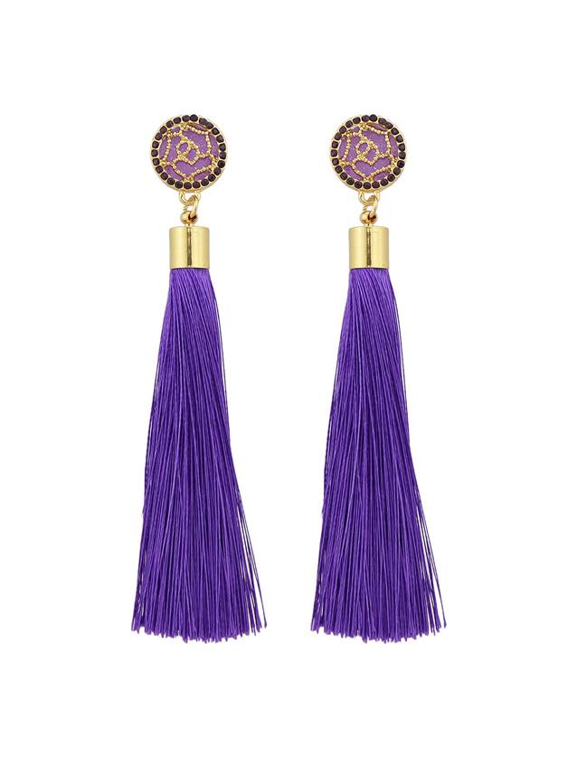 Romwe Purple Ethnic Jewelry Flower Decoration Long Tassel Drop Earrings
