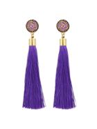 Romwe Purple Ethnic Jewelry Flower Decoration Long Tassel Drop Earrings