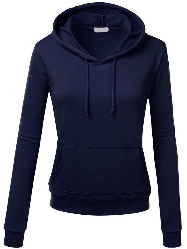 Romwe Hooded Drawstring Navy Sweatshirt