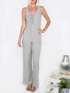 Romwe Grey Sleeveless Lace-up Backless Jumpsuit