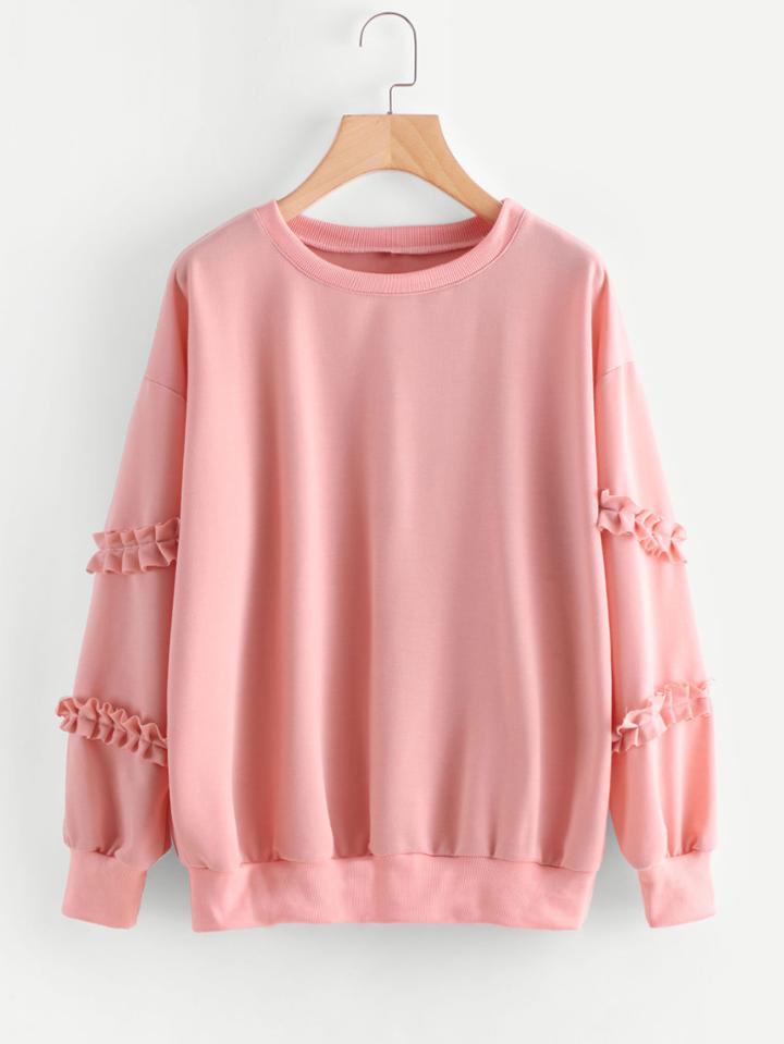 Romwe Drop Shoulder Frill Trim Sweatshirt