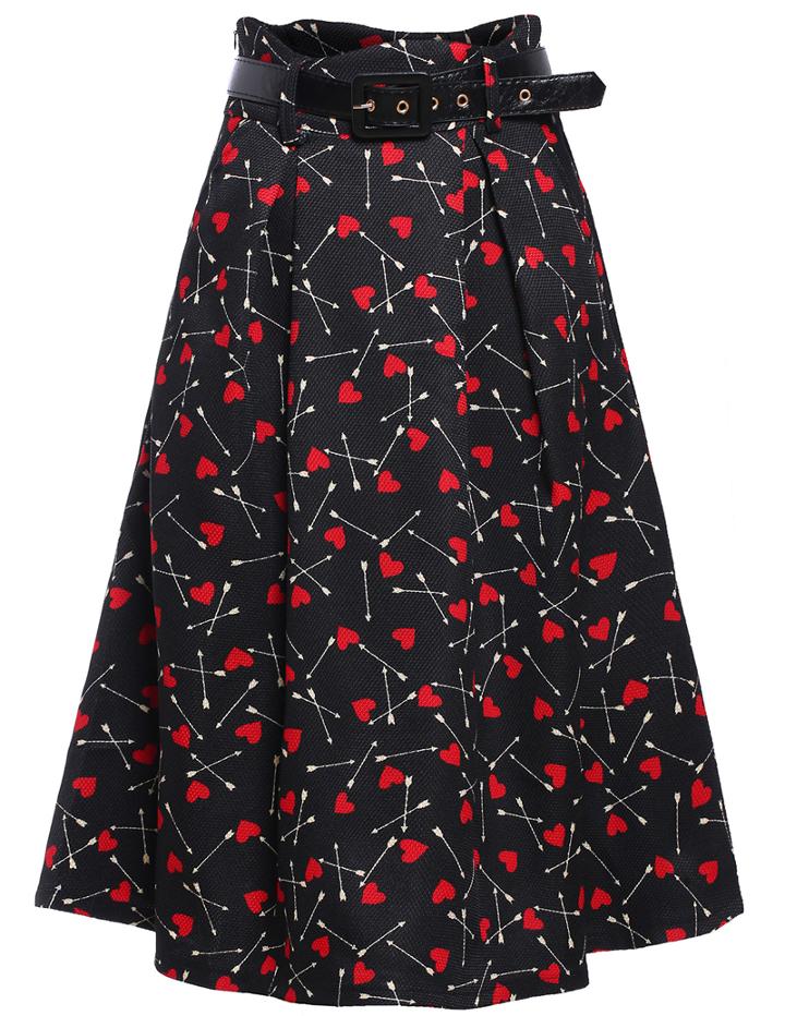 Romwe Hearts Arrow Print Skirt