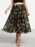 Romwe Olive Green Camo Print Chiffon Skirt