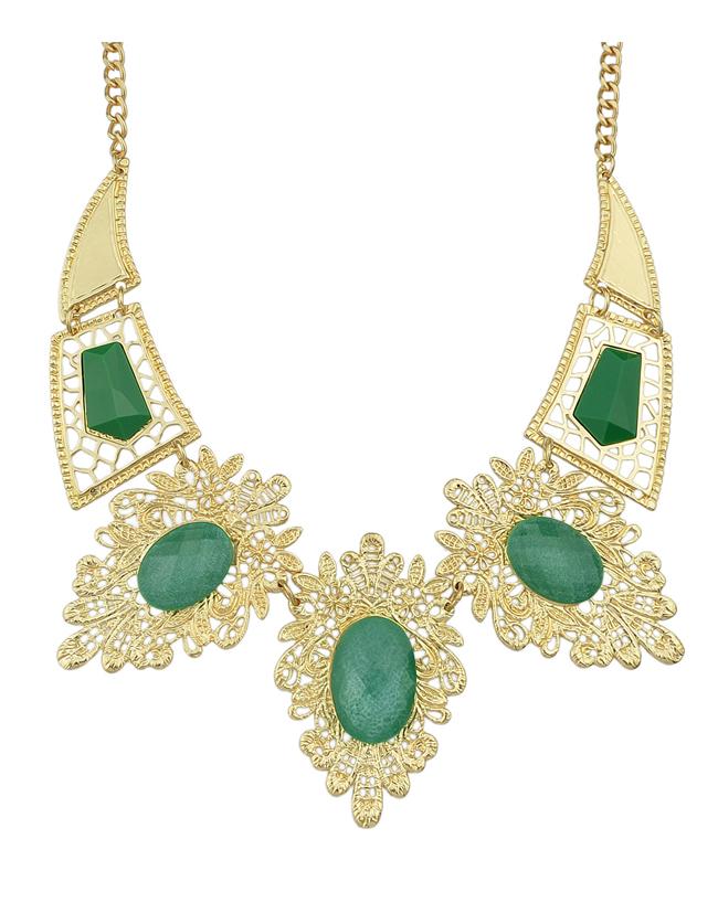 Romwe Green Imitation Gemstone Statement Collar Necklace