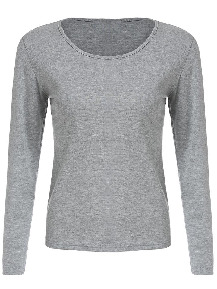 Romwe Women Long Sleeve Grey T-shirt