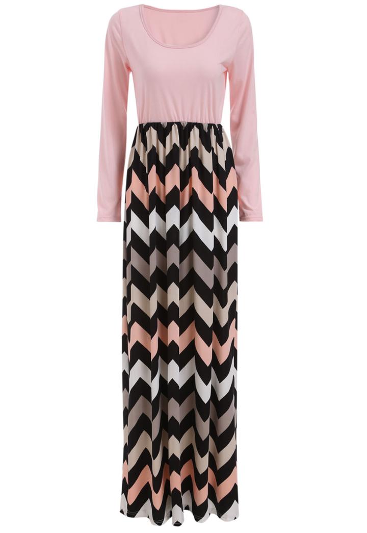 Romwe Color-block Zigzag Maxi Dress