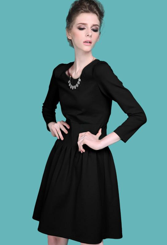 Romwe Round Neck Slim Flare Dress