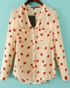 Romwe V Neck Strawberry Print Blouse