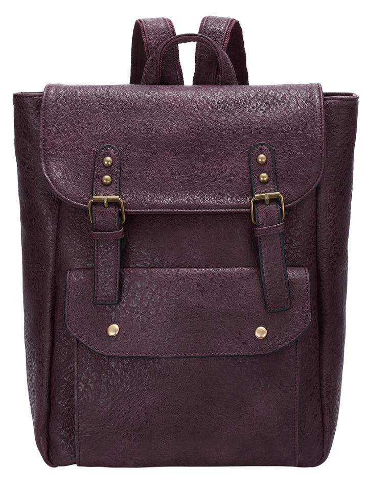 Romwe Purplish Red Magnetic Flap Over Pu Backpack