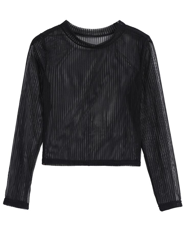 Romwe Round Neck Hollow Black Blouse