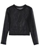 Romwe Round Neck Hollow Black Blouse