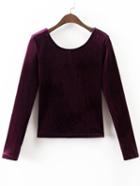 Romwe Burgundy Low Back Velvet Top