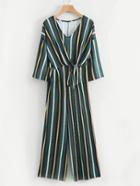 Romwe Knot Front Striped Jumpsuit