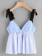 Romwe Vertical Striped Bow Tie Detail Peplum Cami Top