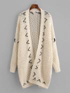 Romwe Hollow Out Long Knit Cardigan Sweater