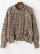 Romwe Drop Shoulder Frayed Textured Jumper