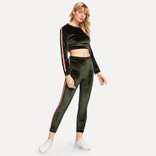 Romwe Tape Detail Sweatshirt With Pants