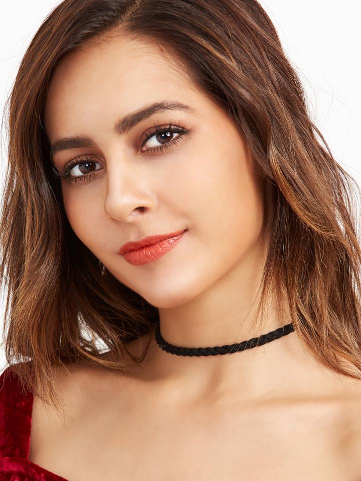 Romwe Black Braided Simple Skinny Choker Necklace