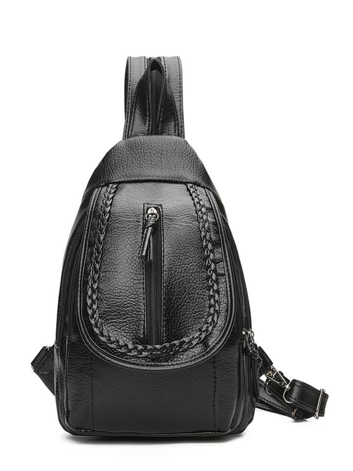 Romwe Woven Decorated Multiway Pu Backpack