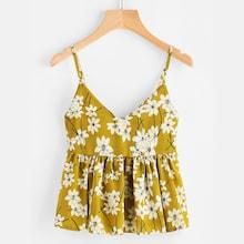 Romwe Plus Ruffle Hem Floral Print Cami Top