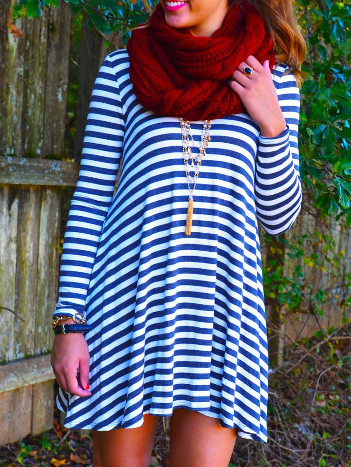 Romwe Striped Open Back Shift Dress