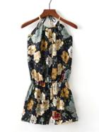 Romwe Floral Print Halter Romper