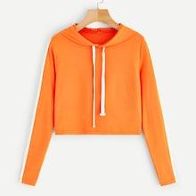 Romwe Varsity Tape Side Hooded Tee