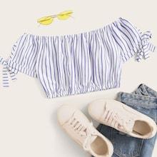 Romwe Striped Knot Cuff Crop Top