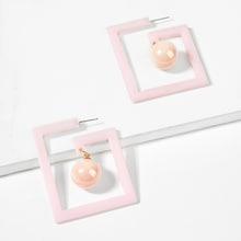 Romwe Ball & Open Square Drop Earrings