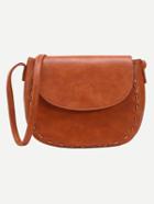 Romwe Faux Leather Interlaced Trim Saddle Bag - Brown