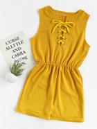Romwe Eyelet Lace Up Cuffed Romper