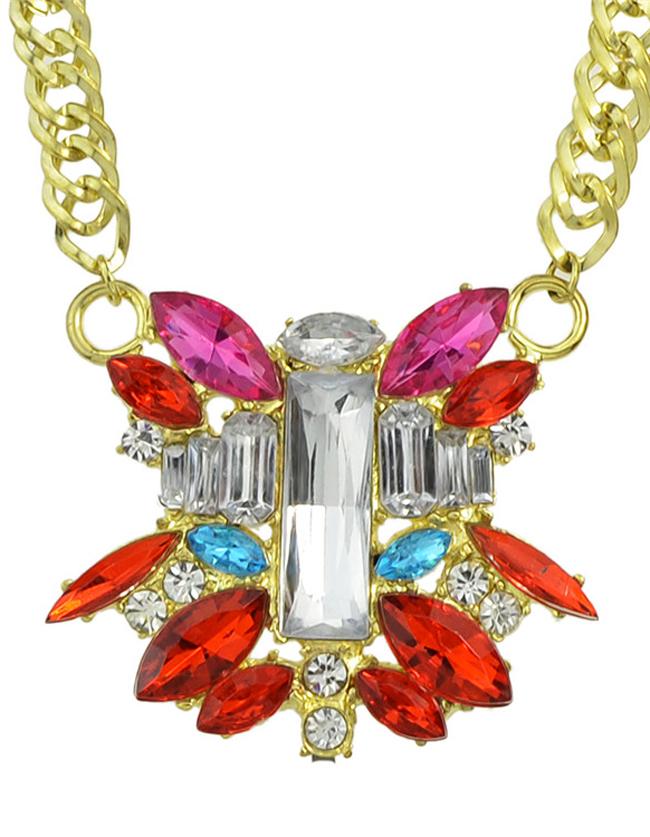 Romwe Red Flower Stone Pendant Necklace