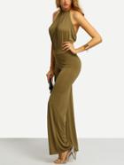 Romwe Army Green Halter Backless Jumpsuit
