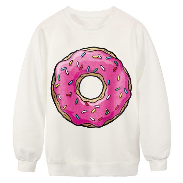 Romwe Donut Print Loose White Sweatshirt