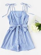 Romwe Vertical Striped Tie-strap Romper With Belt