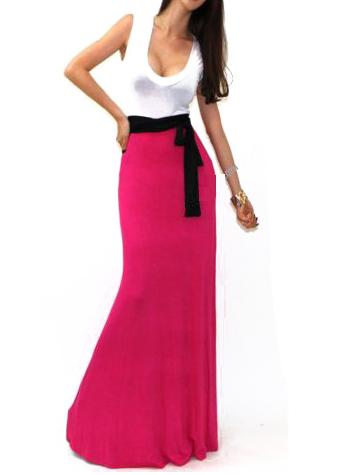 Romwe Scoop Neck Belt Maxi Rose Red Dress