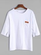 Romwe White Slit Sleeve Pocket Embellished T-shirt