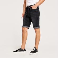 Romwe Guys Drawstring Waist Roll Hem Denim Shorts