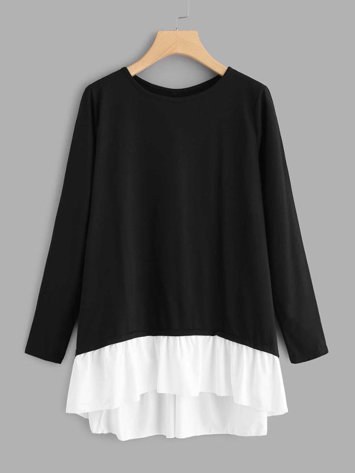 Romwe Contrast Hem High Low Tee