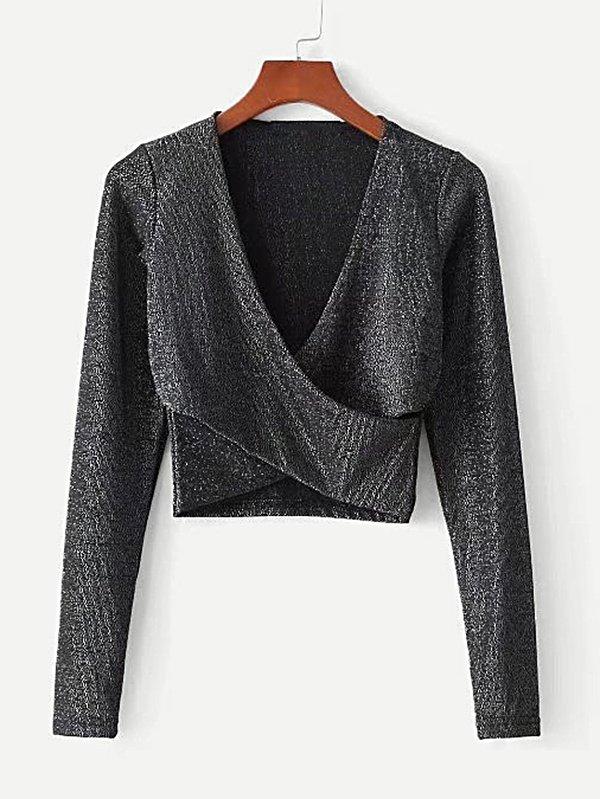 Romwe Sparkle Crossover Crop Tee