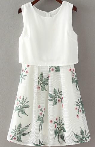Romwe Round Neck Flower Print Sun Dress