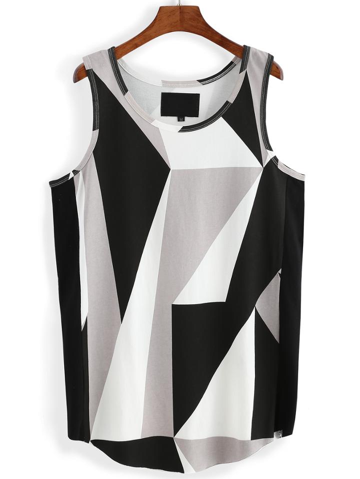 Romwe Color-block Geometric Print Tank Top