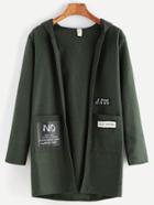 Romwe Dark Green Patch Pockets Hooded Coat